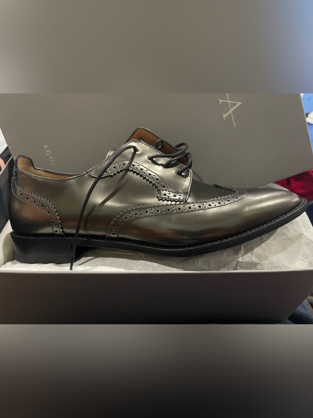 Aquatalia Gwen Metallic Calf Leather Shoes - Antracite (9.5 M)